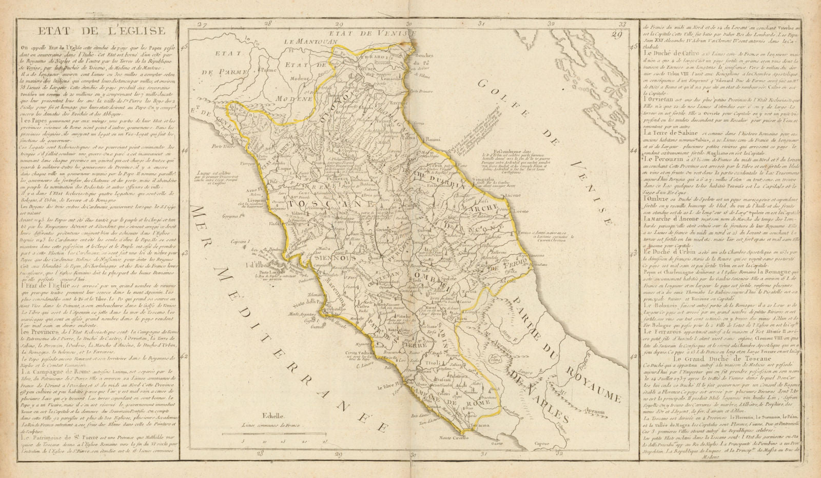 'Etat de L'Eglise' by J-B.L. Clouet. Papal States. Italy c1787 old antique map